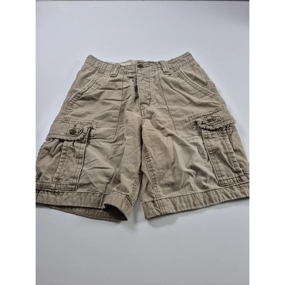 Y2K Hollister Cargo Shorts Mens 31 Beige Cotton Button Fly Pockets Casual